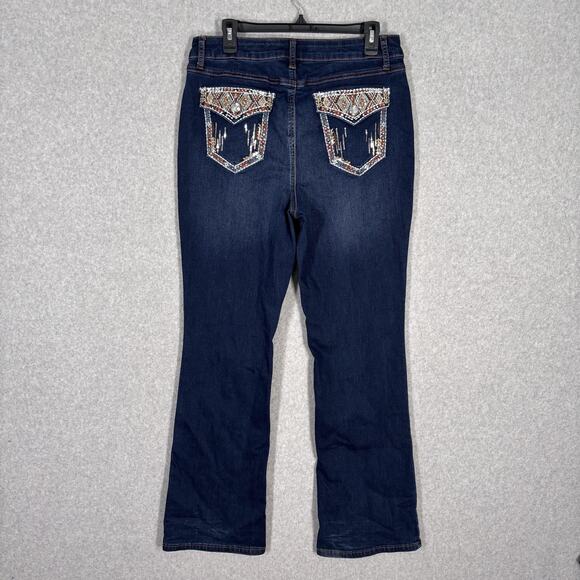 Cato Bootcut Southwest Aztec Jeans 14 Stretch Sequins Embroidered Rodeo Western - Picture 11 of 16
